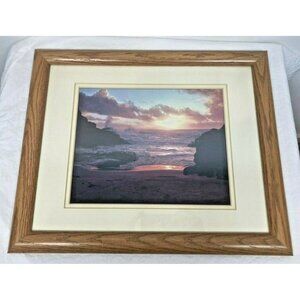 Ocean Sunset Photograph Framed and Double Matted 16" x 13" Beautiful ~ BRAND NEW